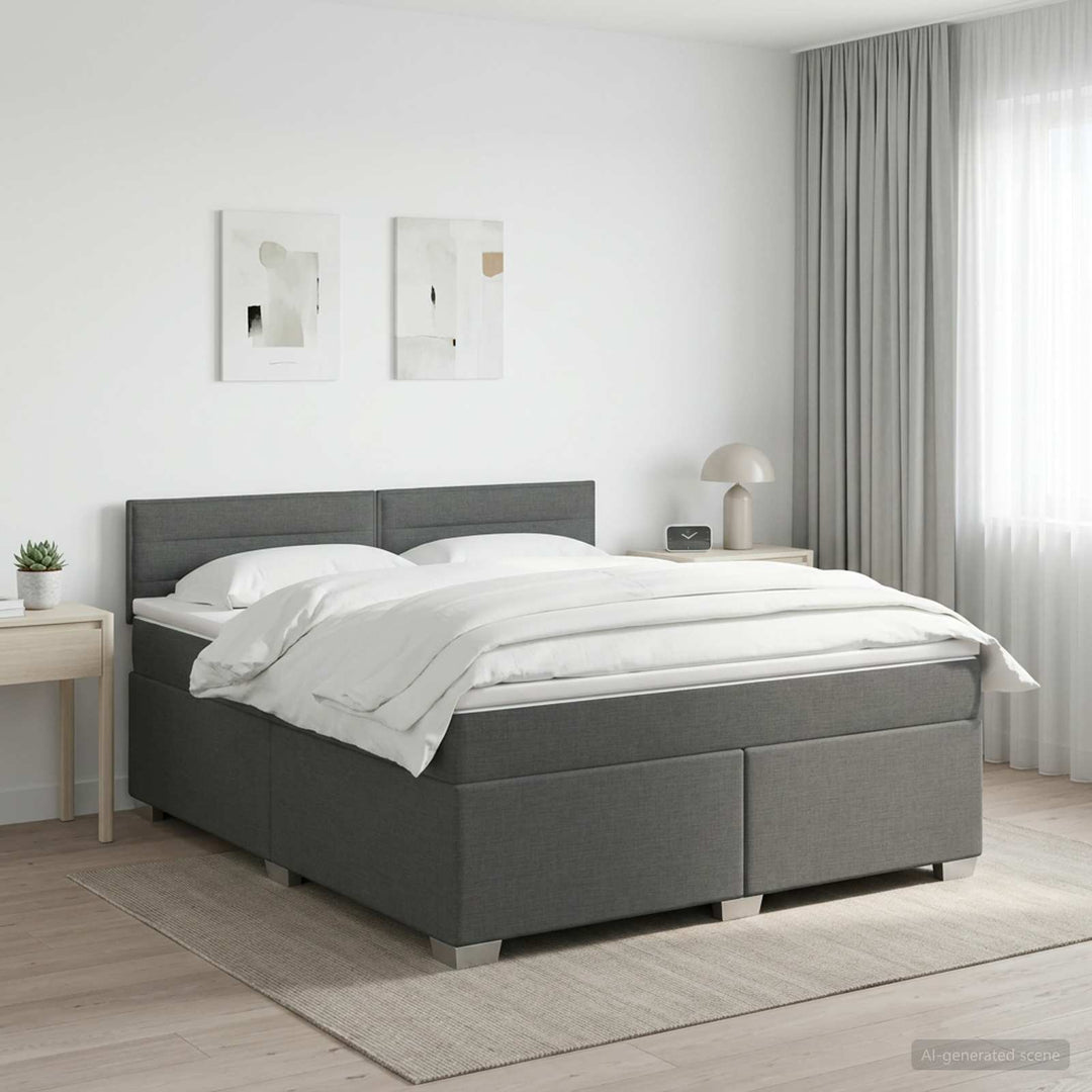 Boxmadras med topmadras Mørkegrå 180 x 200 cm Stof