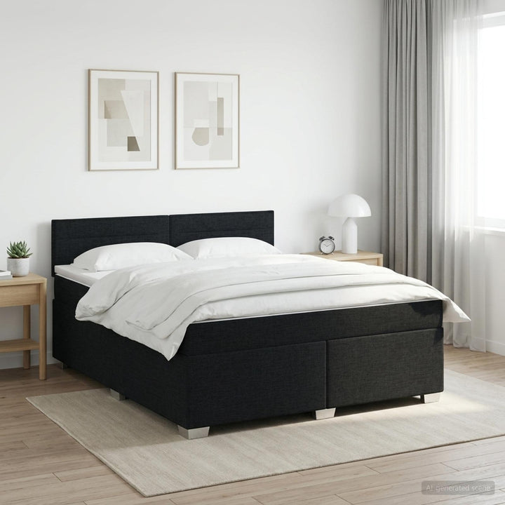 Boxmadras med topmadras med hovedgærde Sort 180 x 200 cm Stof