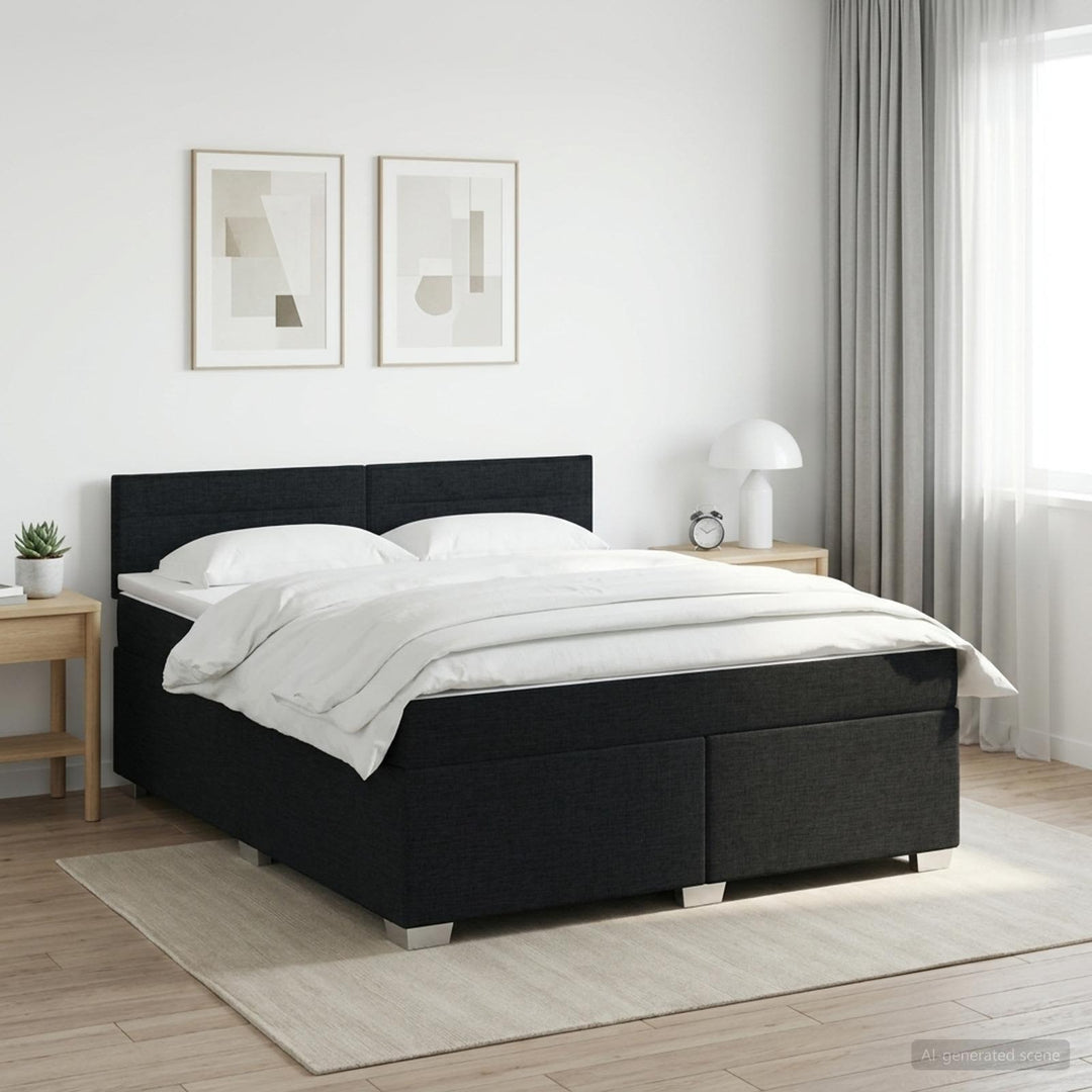 Boxmadras med topmadras med hovedgærde Sort 160 x 200 cm Stof