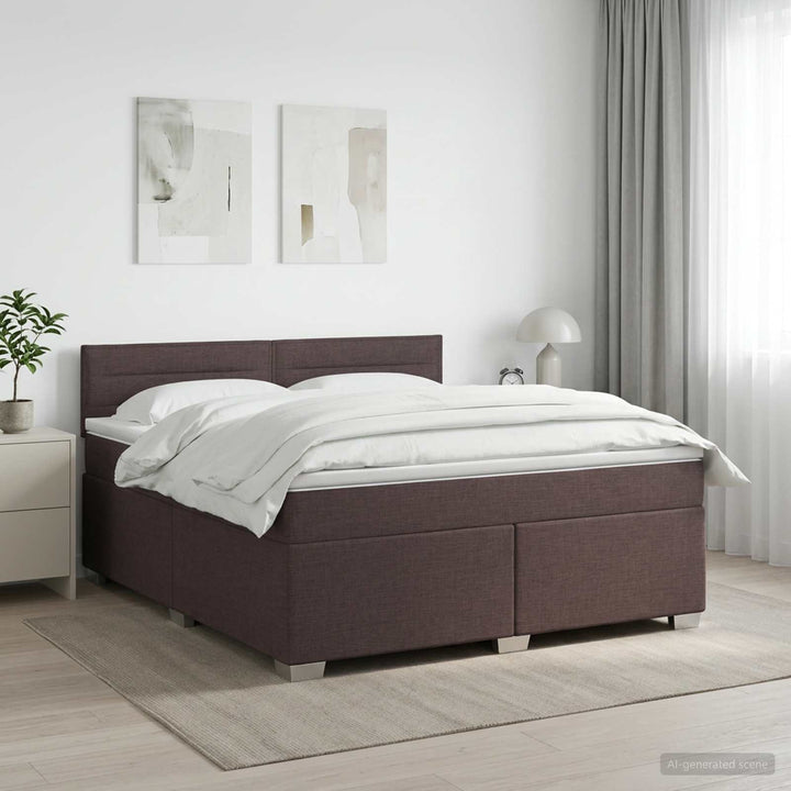 Boxmadras med topmadras Mørk Brun 180 x 200 cm Stof