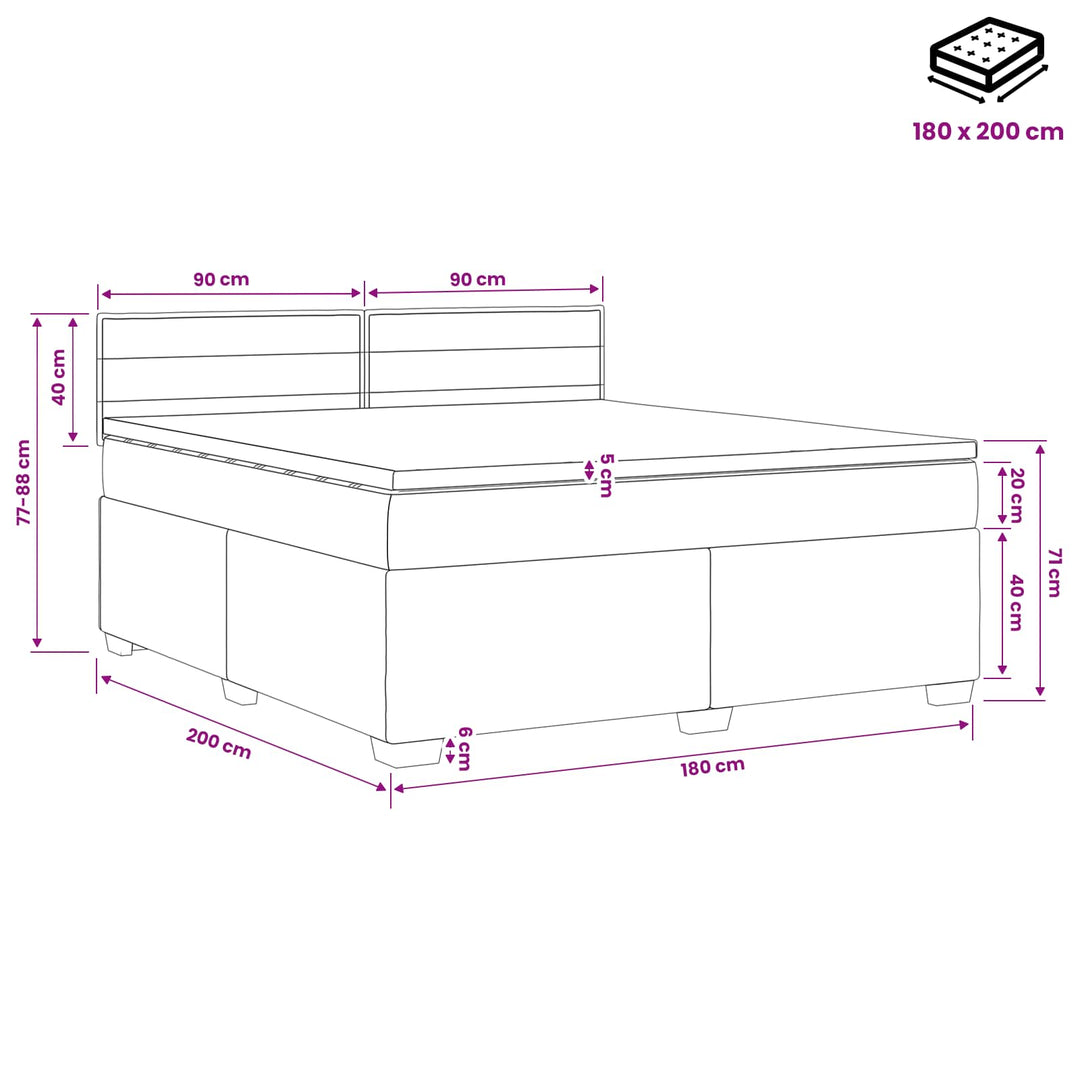 Boxmadras med topmadras med hovedgærde Blå 180 x 200 cm Stof