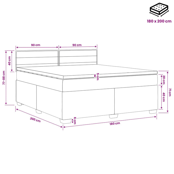 Boxmadras med topmadras med hovedgærde Blå 180 x 200 cm Stof