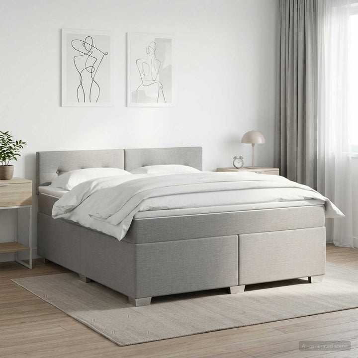 Boxmadras med topmadras Lysegrå 140 x 200 cm Stof