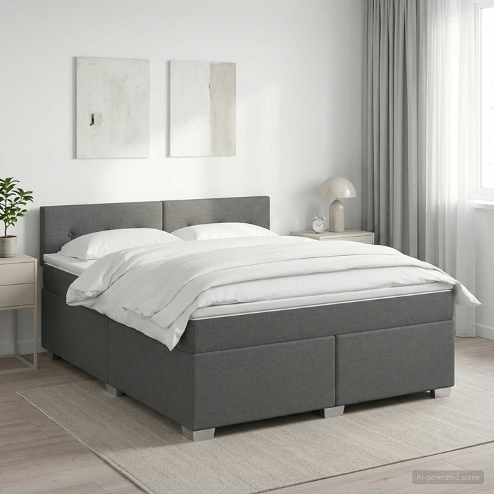 Boxmadras med topmadras Mørkegrå 140 x 190 cm Stof