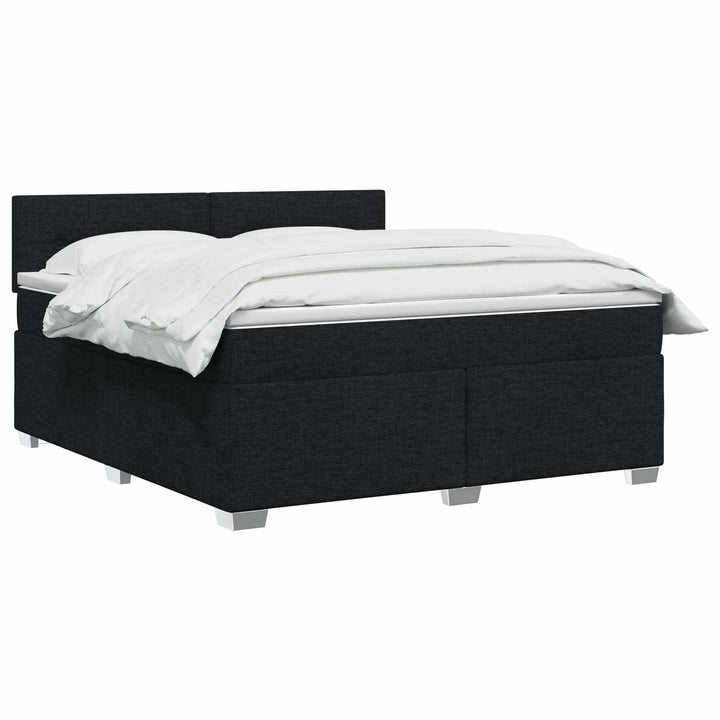 Boxmadras med topmadras med hovedgærde Sort 180 x 200 cm Stof