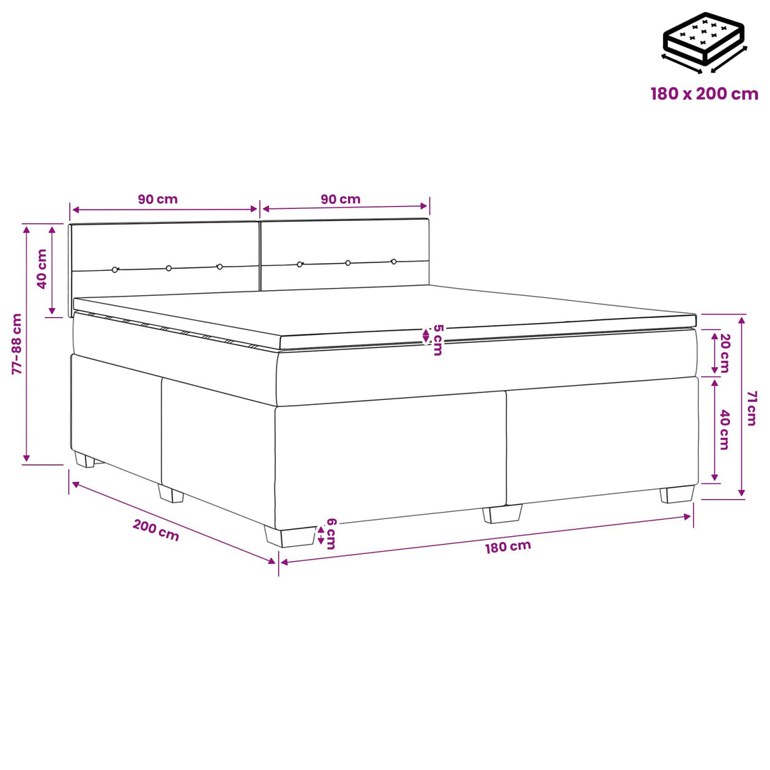 Boxmadras med topmadras med hovedgærde Sort 180 x 200 cm Stof