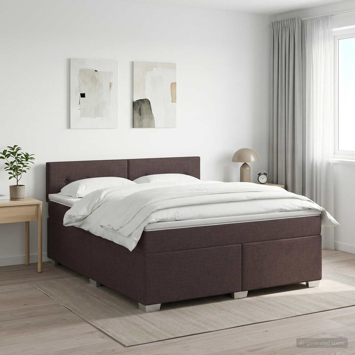 Boxmadras med topmadras Mørk Brun 160 x 200 cm Stof