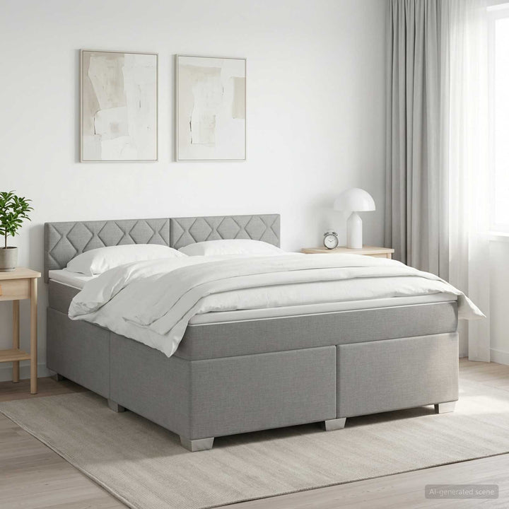 Boxmadras med topmadras Lysegrå 160 x 200 cm Stof
