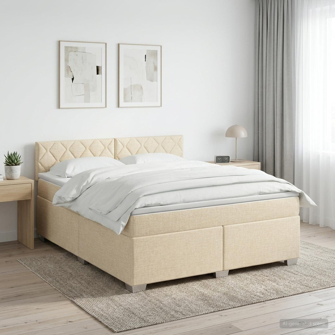 Boxmadras med topmadras Cremefarvet 160 x 200 cm Stof