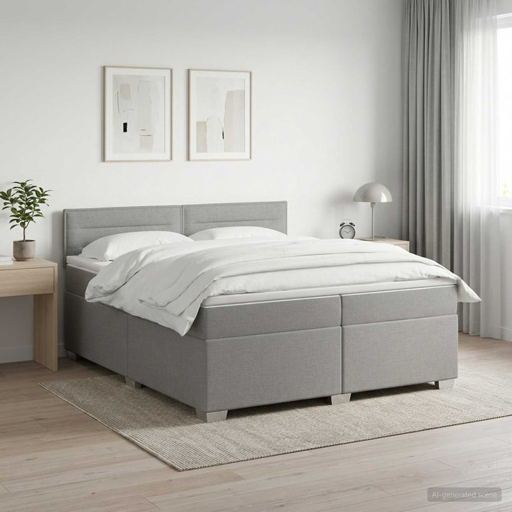 Boxmadras med topmadras Lysegrå 200 x 200 cm Stof