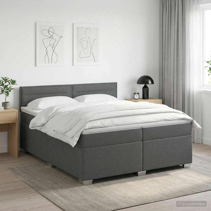 Boxmadras med topmadras Mørkegrå 200 x 200 cm Stof