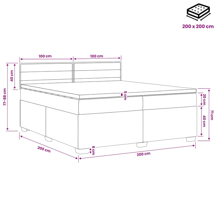 Boxmadras med topmadras Mørkegrå 200 x 200 cm Stof