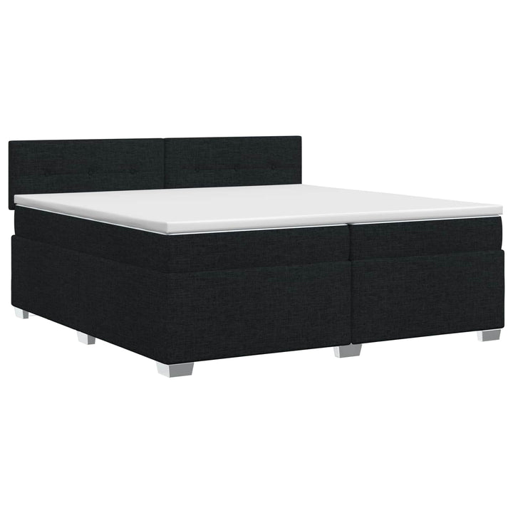 Boxmadras med topmadras med hovedgærde Sort 200 x 200 cm Stof