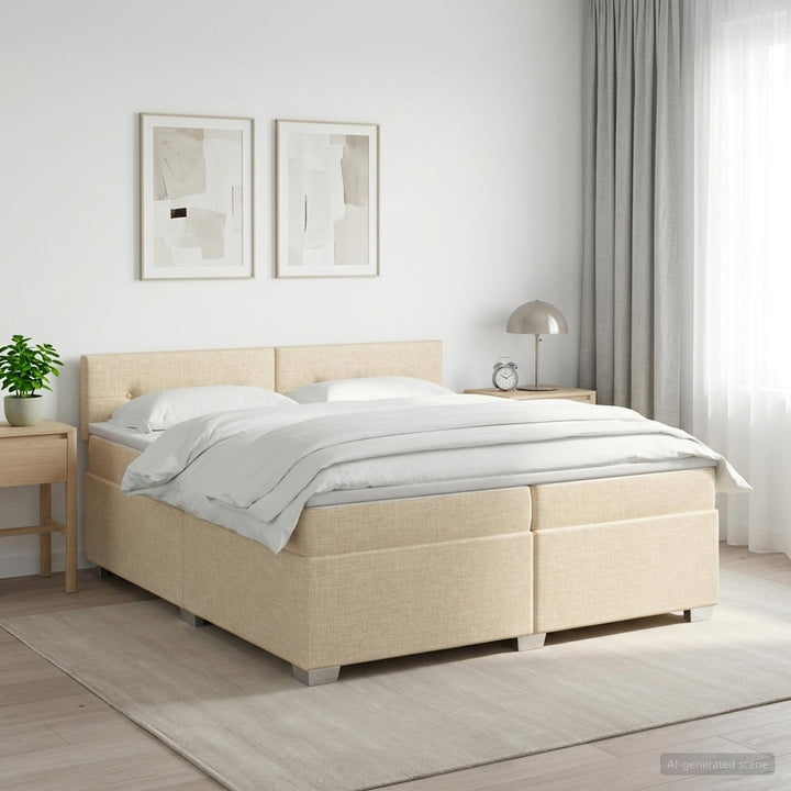 Boxmadras med topmadras Cremefarvet 200 x 200 cm Stof