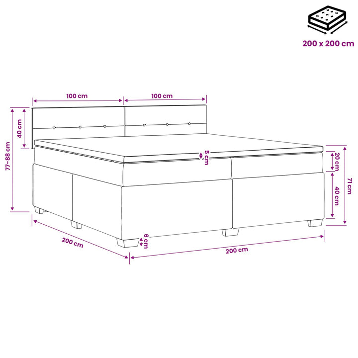 Boxmadras med topmadras med hovedgærde Blå 200 x 200 cm Stof