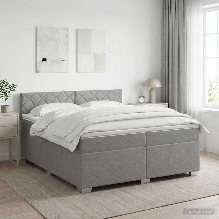 Boxmadras med topmadras Lysegrå 200 x 200 cm Stof