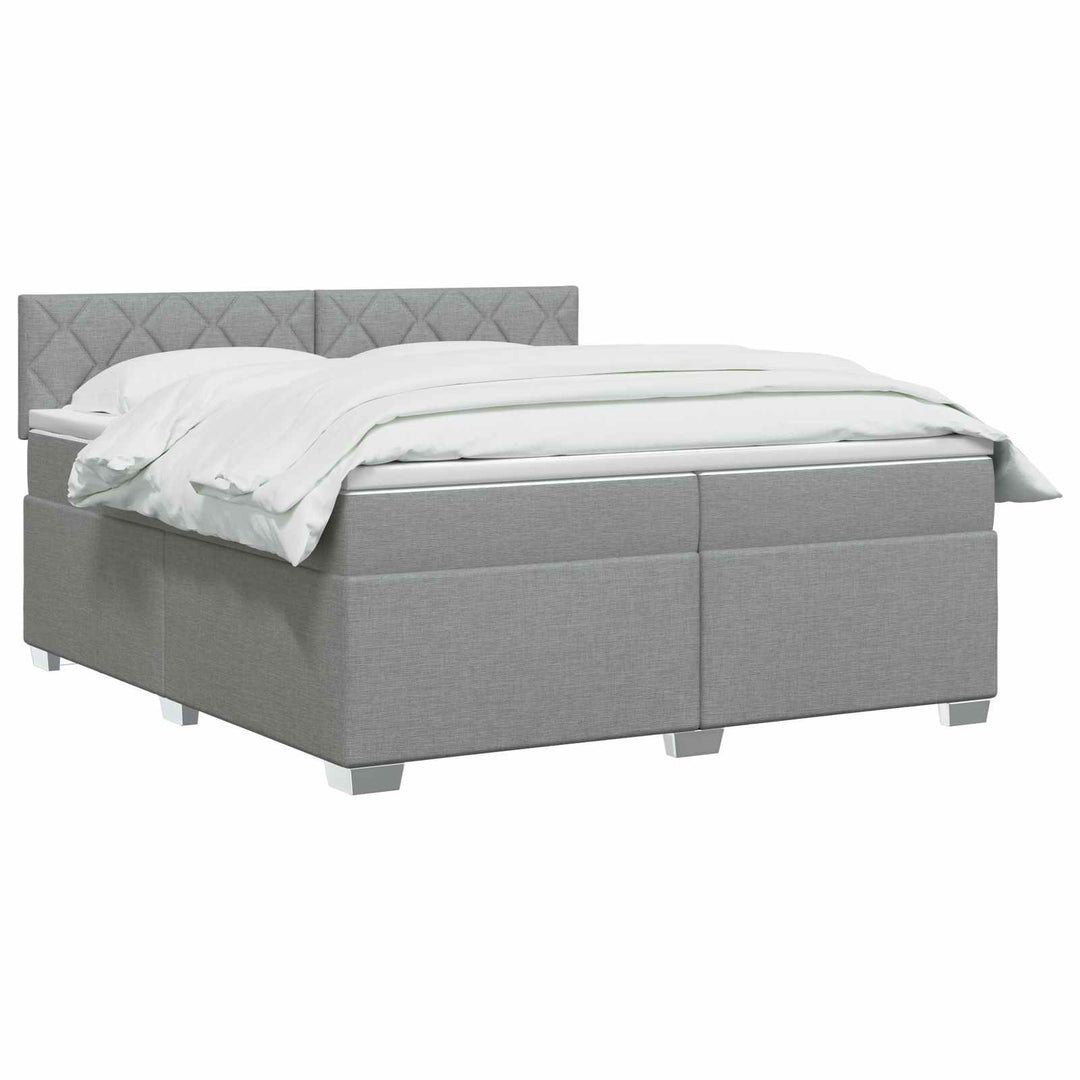 Boxmadras med topmadras Lysegrå 200 x 200 cm Stof