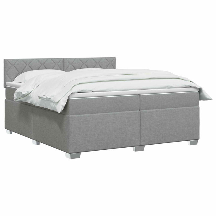 Boxmadras med topmadras Lysegrå 200 x 200 cm Stof