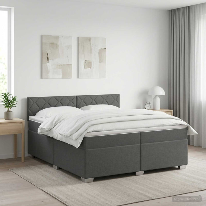 Boxmadras med topmadras Mørkegrå 200 x 200 cm Stof