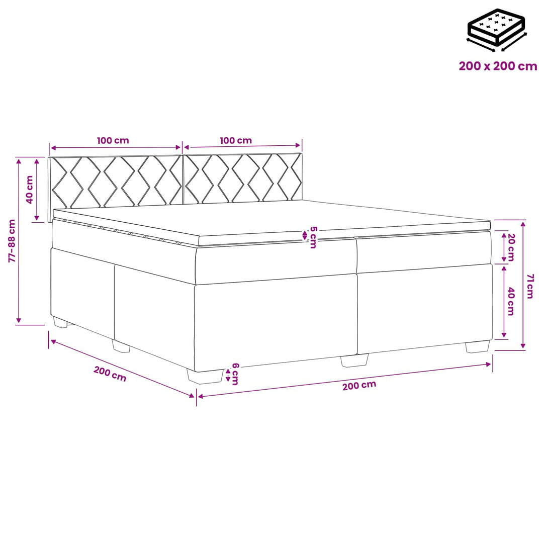 Boxmadras med topmadras Mørkegrå 200 x 200 cm Stof