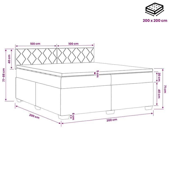 Boxmadras med topmadras Mørkegrå 200 x 200 cm Stof