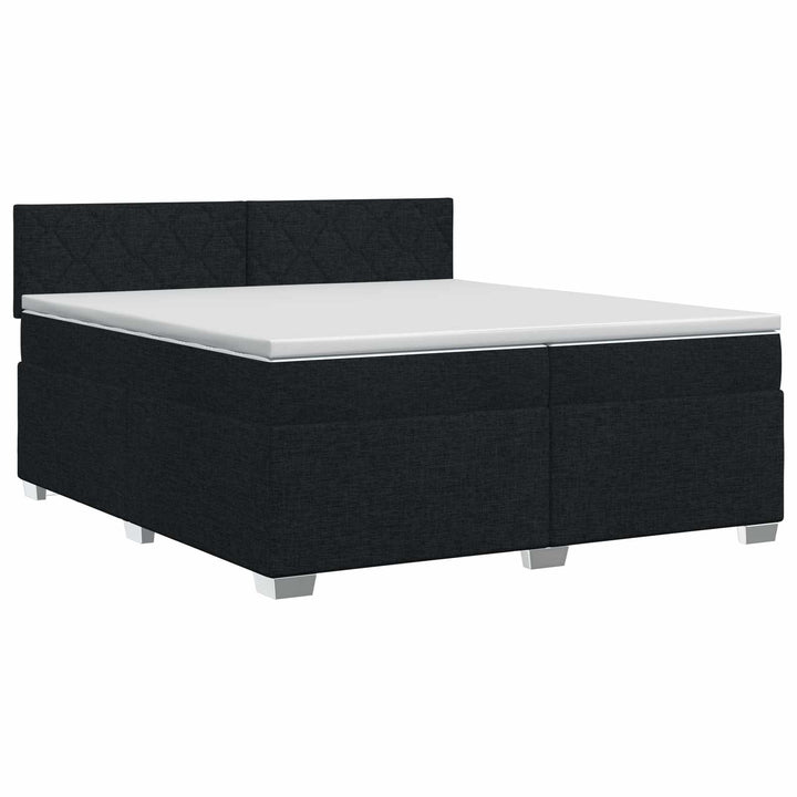 Boxmadras med topmadras med hovedgærde Sort 200 x 200 cm Stof