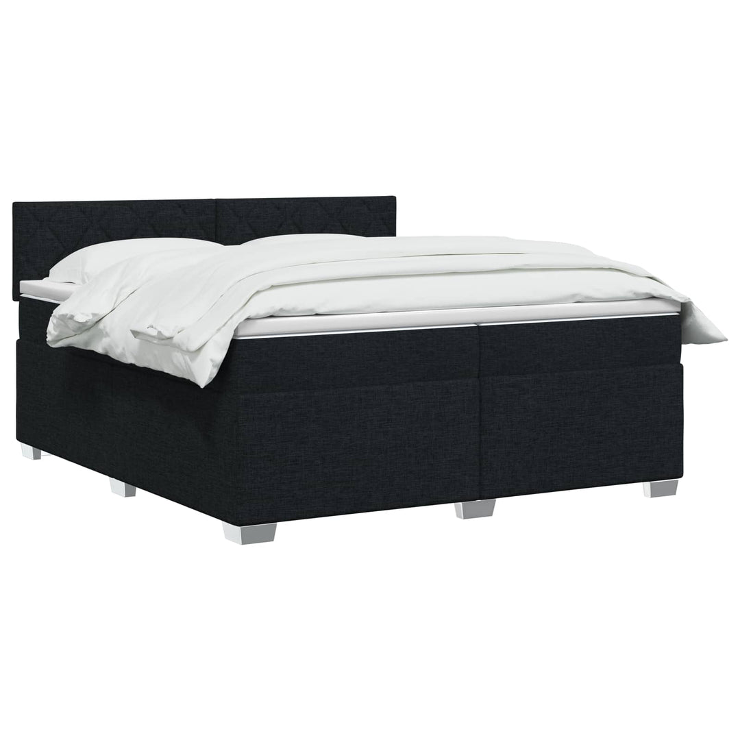 Boxmadras med topmadras med hovedgærde Sort 200 x 200 cm Stof
