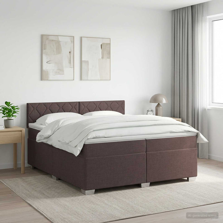 Boxmadras med topmadras Mørk Brun 200 x 200 cm Stof