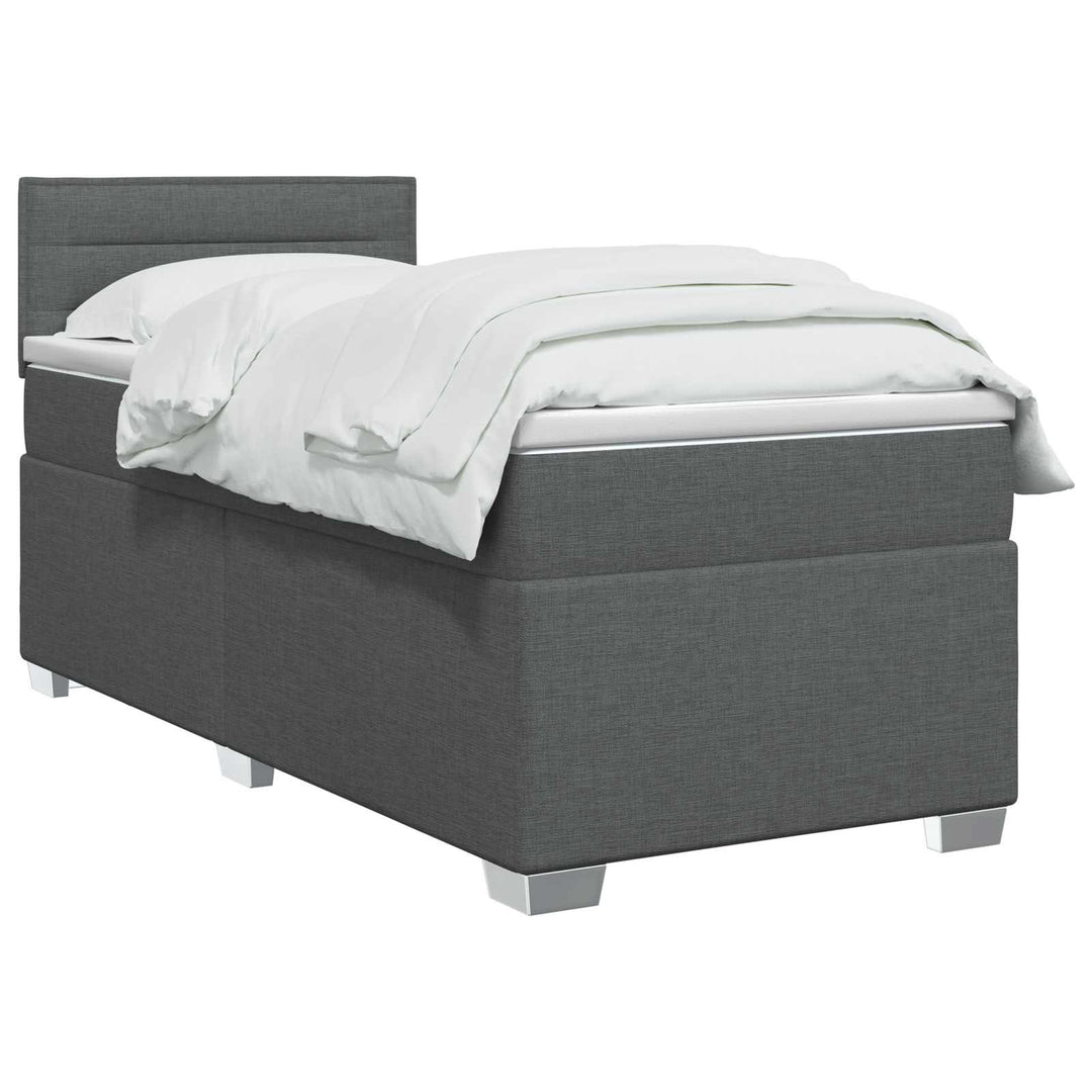 Boxmadras med topmadras med hovedgærde Mørkegrå 90 x 190cm Stof