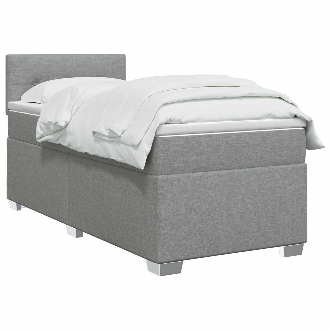 Boxmadras med topmadras med hovedgærde Lysegrå 90 x 190cm Stof