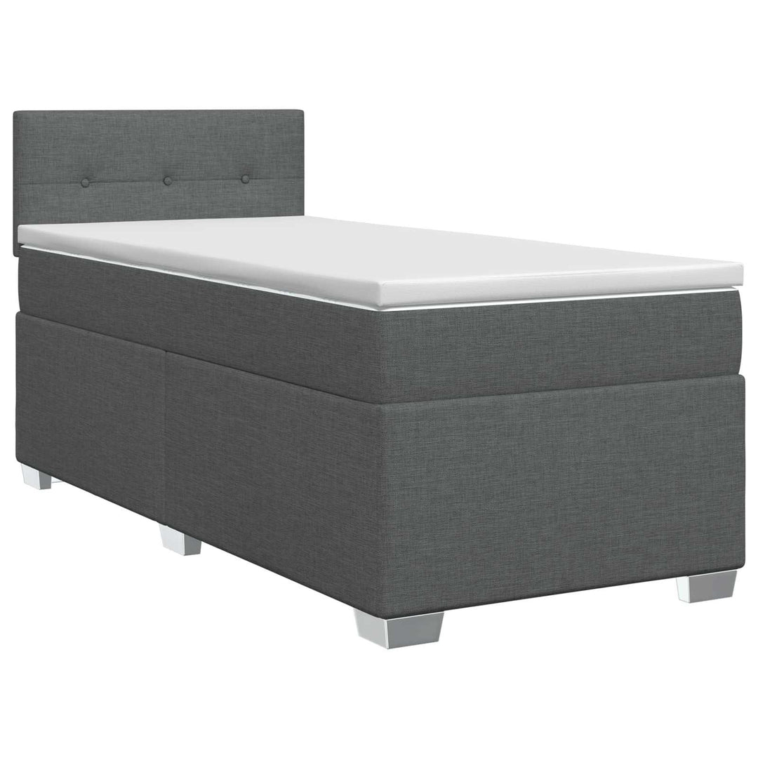 Boxmadras med topmadras med hovedgærde Mørkegrå 90 x 190cm Stof