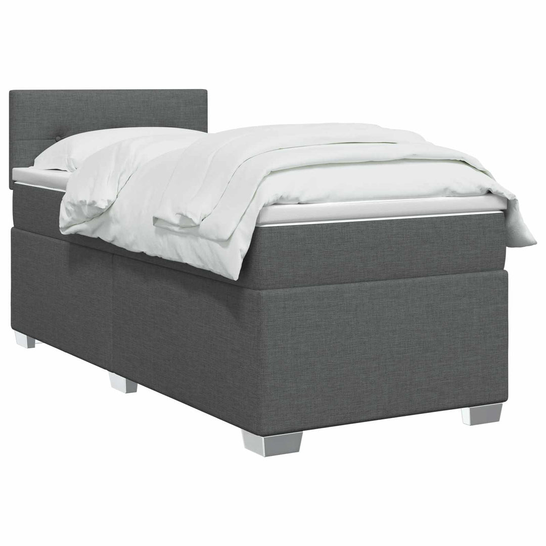 Boxmadras med topmadras med hovedgærde Mørkegrå 90 x 190cm Stof