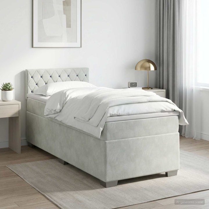 Boxmadras med topmadras Lysegrå 90 x 190 cm Fløjl