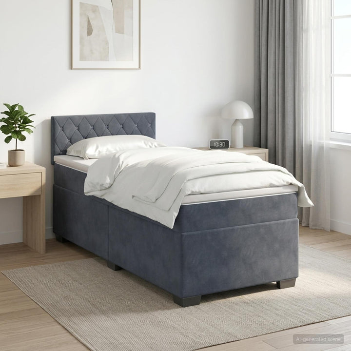 Boxmadras med topmadras Mørkegrå 80 x 200 cm Fløjl