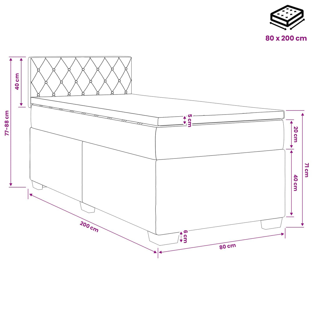 Boxmadras med topmadras Mørkegrå 80 x 200 cm Fløjl