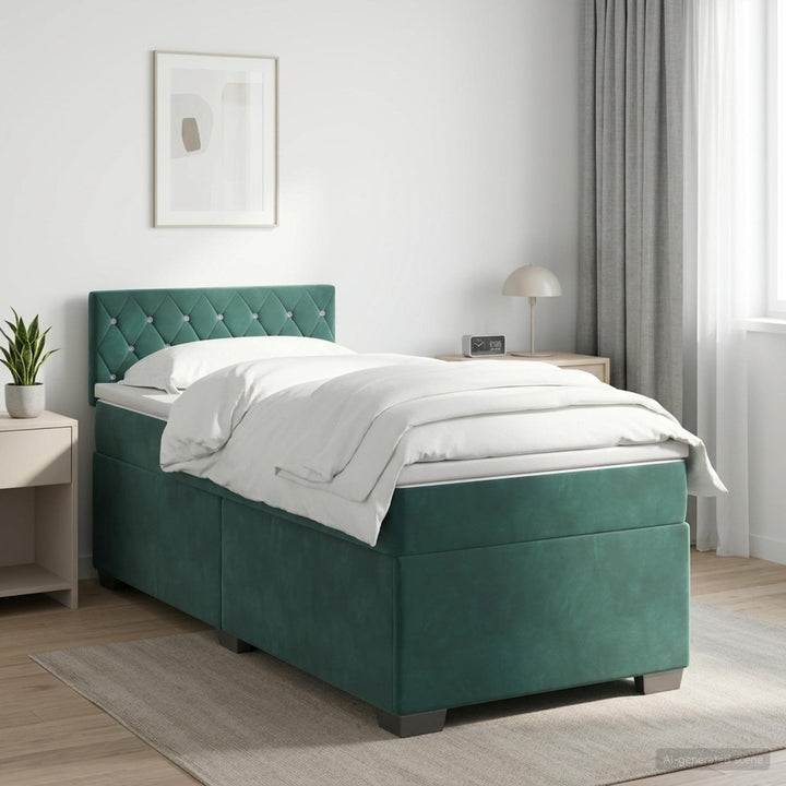 Boxmadras med topmadras Mørkegrøn 100 x 200 cm Fløjl