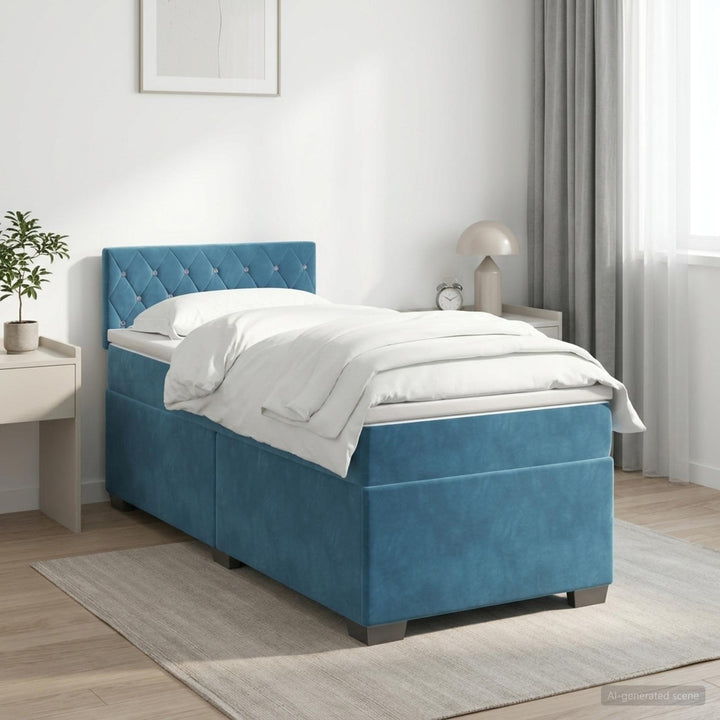 Boxmadras med topmadras Mørk blå 90 x 190 cm Fløjl