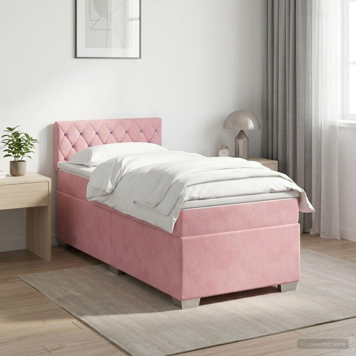 Boxmadras med topmadras Lyserød 80 x 200 cm Fløjl