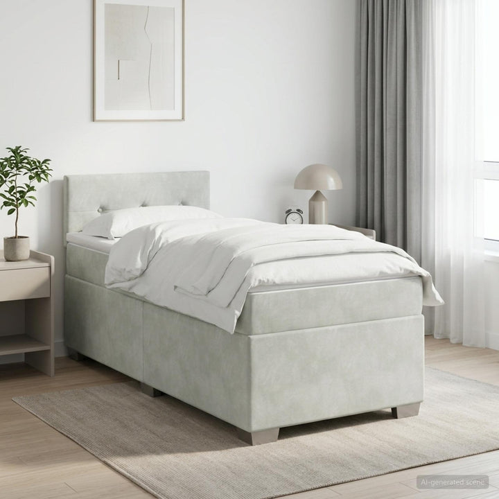 Boxmadras med topmadras Lysegrå 90 x 190 cm Fløjl
