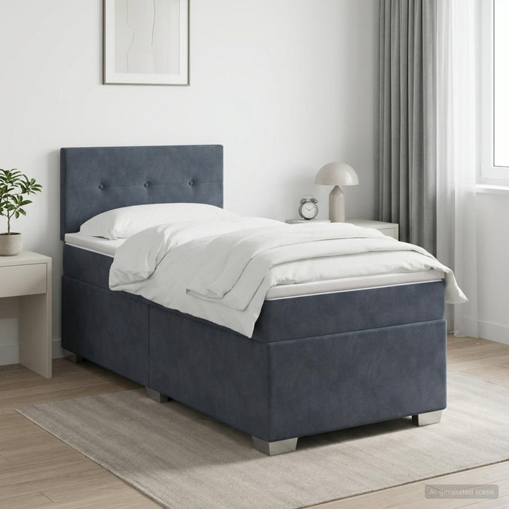 Boxmadras med topmadras Mørkegrå 90 x 190 cm Fløjl