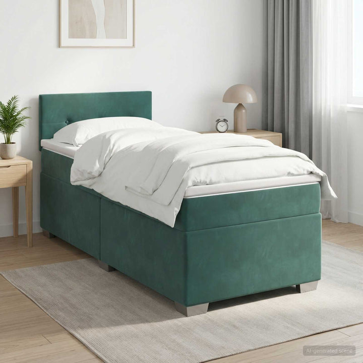 Boxmadras med topmadras Mørkegrøn 90 x 200 cm Fløjl