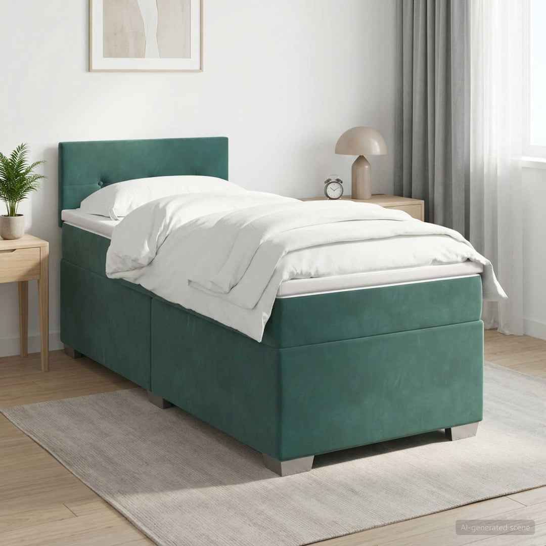 Boxmadras med topmadras Mørkegrøn 100 x 200 cm Fløjl