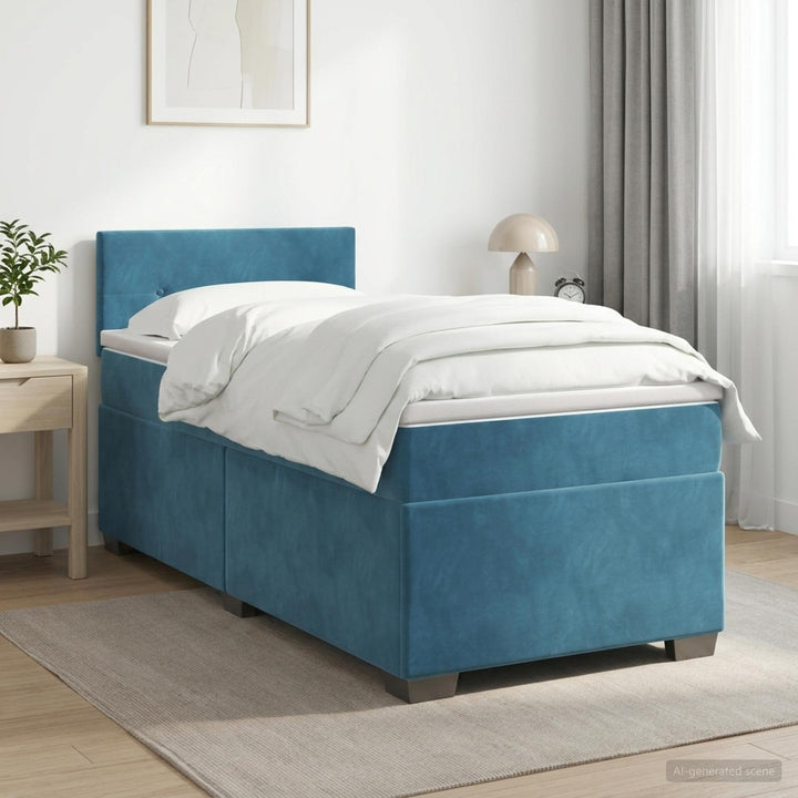 Boxmadras med topmadras Mørk blå 100 x 200 cm Fløjl