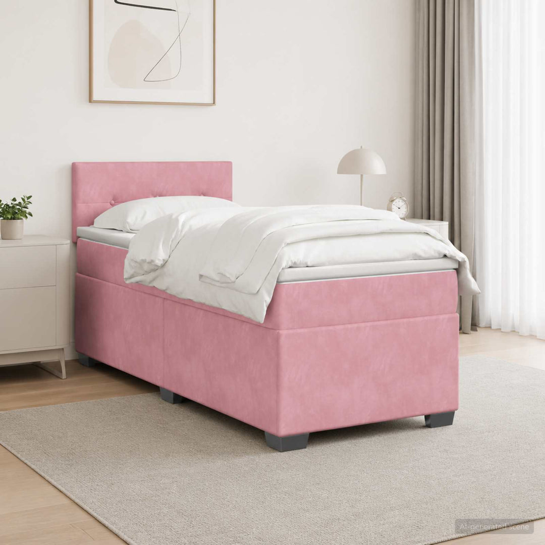 Boxmadras med topmadras Lyserød 100 x 200 cm Fløjl