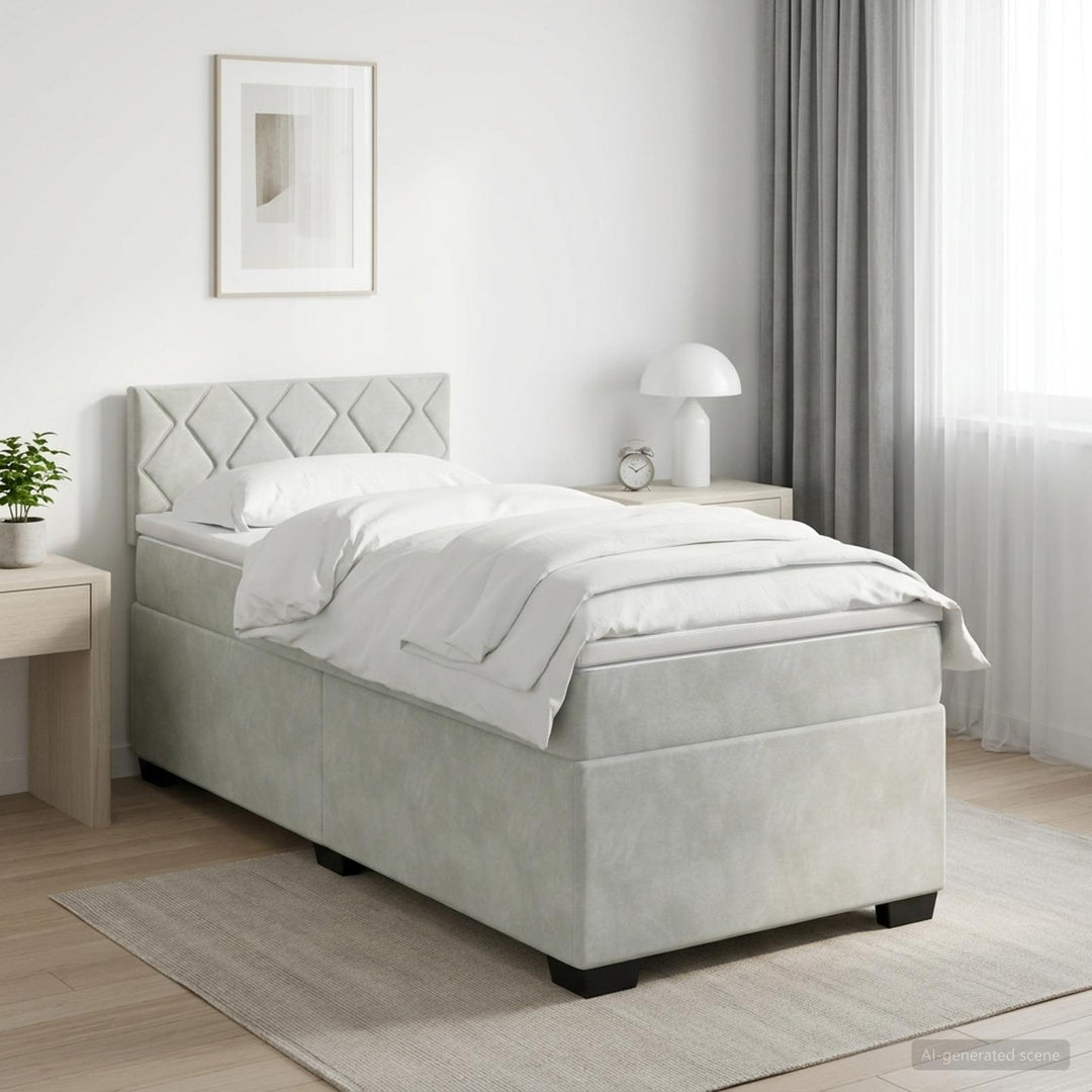 Boxmadras med topmadras Lysegrå 90 x 190 cm Fløjl