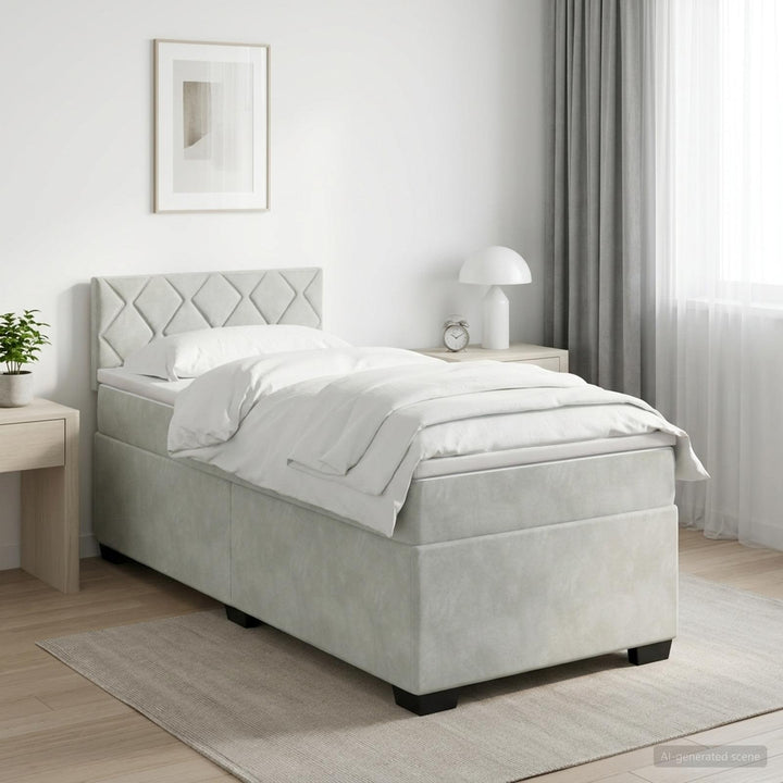 Boxmadras med topmadras Lysegrå 90 x 190 cm Fløjl