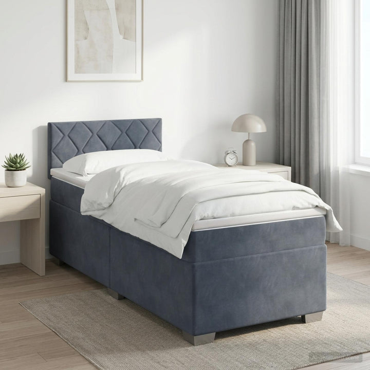 Boxmadras med topmadras Mørkegrå 80 x 200 cm Fløjl