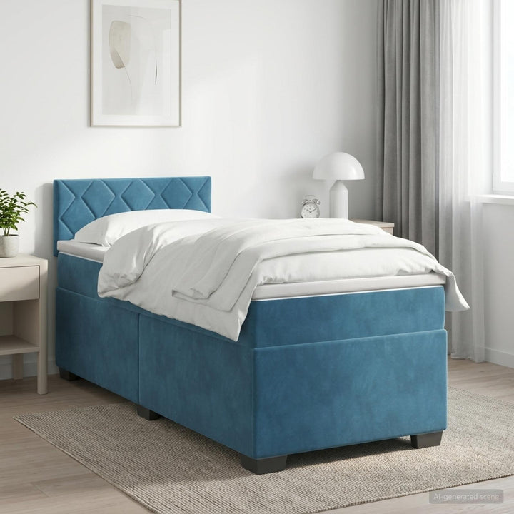 Boxmadras med topmadras Mørk blå 100 x 200 cm Fløjl