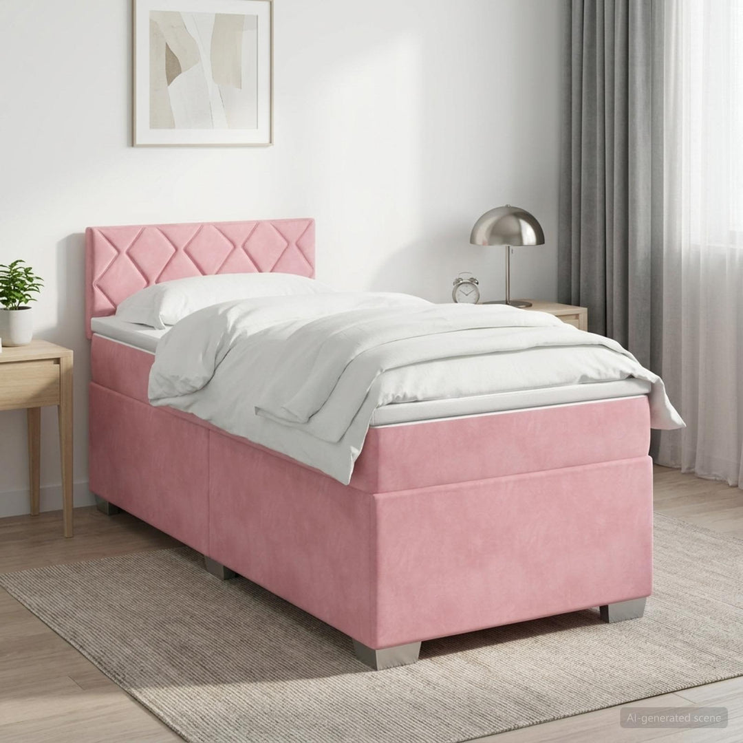 Boxmadras med topmadras Lyserød 100 x 200 cm Fløjl