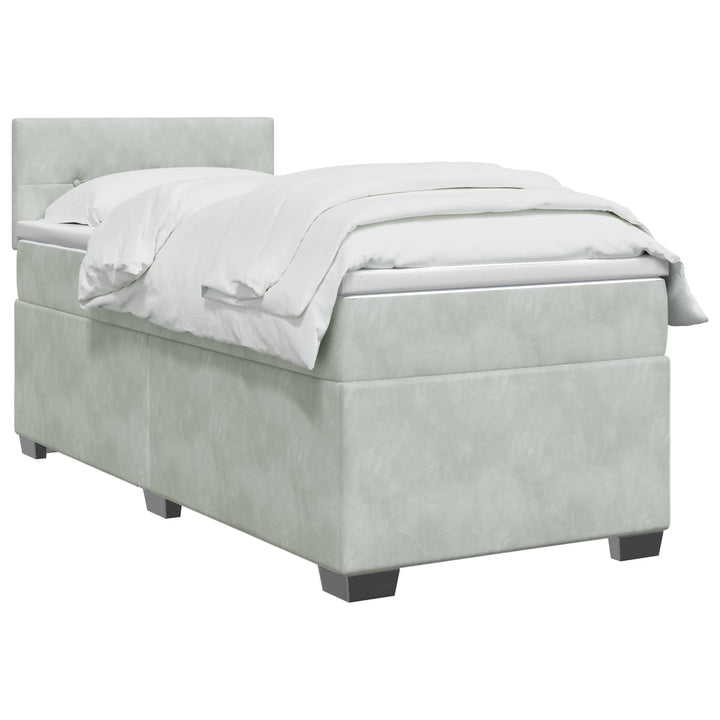 Boxmadras med topmadras Lysegrå 90 x 190 cm Fløjl